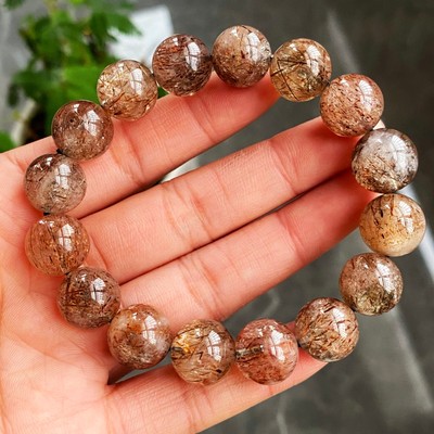 12.5mm Natural Red Gold Rutilated Super 7 Quartz Crystal Beads Bracelet B439