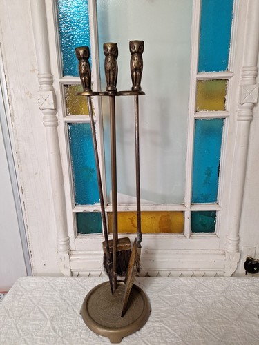 Set camino gufo vintage metallo vecchia scuola set supporto, spazzola, poker, pala 28" - Foto 24 di 24
