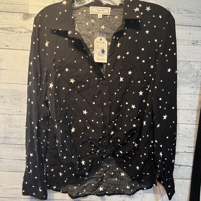 Hippie rose stars print long sleeve women blouse size small NWT