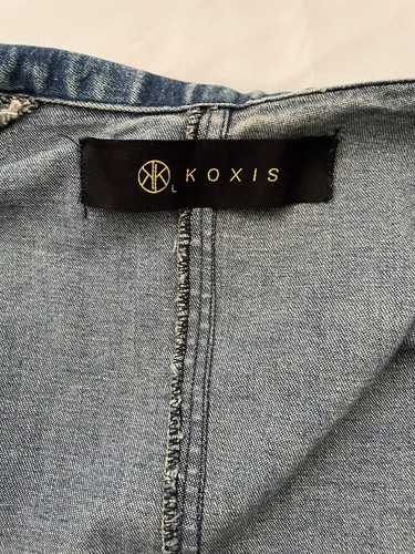 KOXIS Women's Denim Jumpsuit Wide Leg One Piece Blue Short Sleeve Size L - Picture 9 of 9
