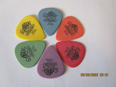  6 Pack Dunlop Tortex Standard Multi-colors Guitar Picks 1 of Each Gauge #641