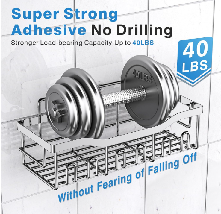 Shower Caddy 5-Pack, Adhesive Organizer, Rustproof Stainless Steel, No Drilling
