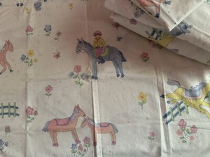 Full Sheet Set 4pc Fitted Flat 2 Cases Cotton The COMPANY STORE Horse Theme