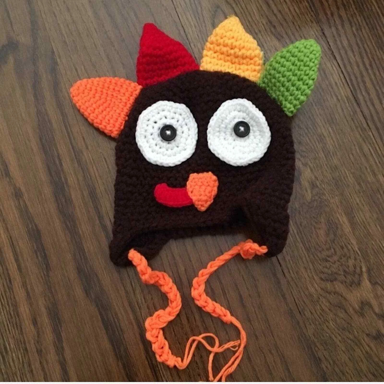 Crochet Knit Turkey Gobble Thanksgiving Beanie Hat