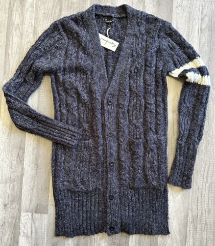 Racheal Blue White Chunky Cotton Long Cardigan Size Small Long Sleeve Super Soft