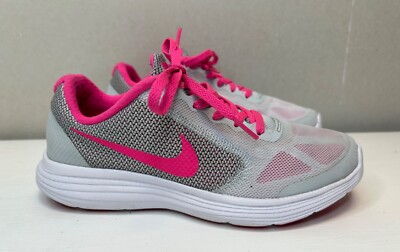 Nike Damen Sportschuhe Revolution 3 weiß Mesh rosa Besatz Schnürschuhe UK Größe 5