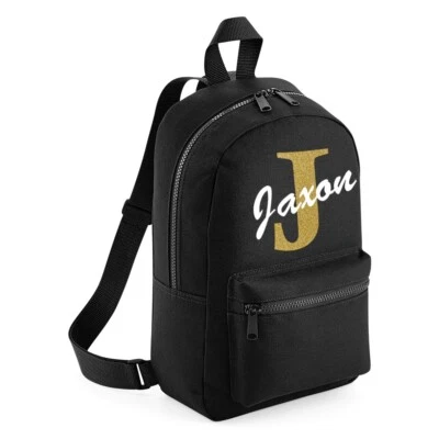 BAGBASE Personalisierter Mini Gold Glitzer Kinder Initialen Rucksack Kleinkind Schule Kindergarten Tasche