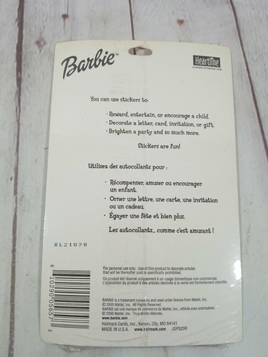 Adesivi vintage Hallmark Heartline Barbie scintillanti nuovi con scatola 1 foglio 2000 - Foto 7 di 10