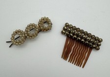 VTG Lot Hair Comb And Barrette ART NOUVEAU / Faux Pearl Gold-tone accents