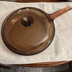 Vintage Pyrex Vision Corning Ware Amber 10” Glass Skillet With Lid