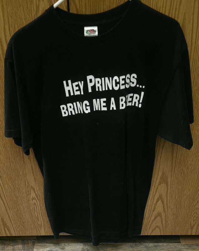Used Men's T-shirt Short Sleeve Black/Slogan "Hey Princess....Bring Me A Beer!