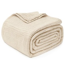 100 Cotton Muslin Throw Blanket 4Layer Breathable Gauze Tan 50x70 Inch