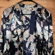 Victoria's Secret Gold Label Satin Robe Navy Multicolor Floral M/L 90s Vintage