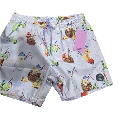 NWT Psycho Tuna Mens White Tropical Cocktails Pool Board Swim Shorts Trunks Sz S