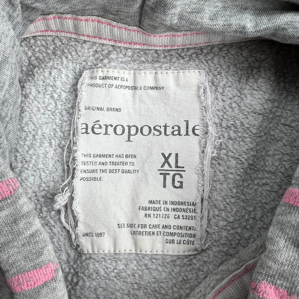 Sudadera con Capucha Y2K Aeropostale para Mujer XL Gris Rosa Rayas Cremallera Completa Spellout Foto 3 de 4