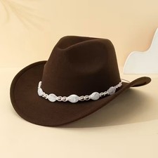 Brown Western Cowboy Cowgirl Hat Pearl Beaded Hatband Rodeo Ranch Festival