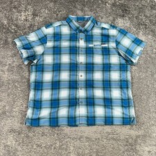 Eddie Bauer Fishing Shirt Mens XXL Blue Plaid Button Down Hiking Outdoor Logo