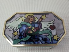 Beveled Glass Jewelry Trinket Box JBD Angel Brass Vintage Stained Glass Style