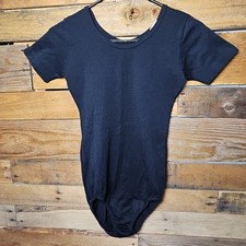 Vintage 60s Danskin Full Fashion Short Sleeve Bodysuit Leotard Black Size Medium