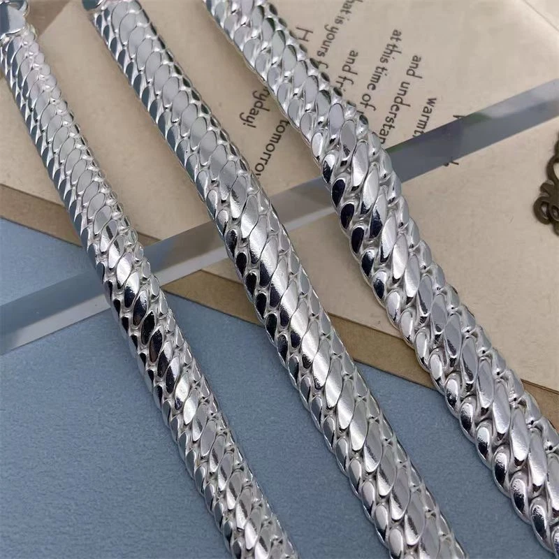 Pure S999 Fine Silver Chain 10mm 12mm 14mm Cuban Curb Link Bracelet 7.1-8.7inch - Image 3 of 4