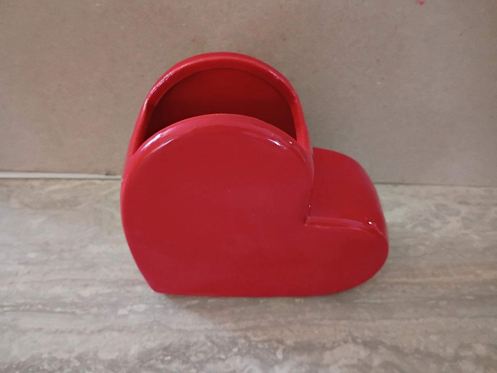 Red Glossy Leaning Ceramic Heart Vase