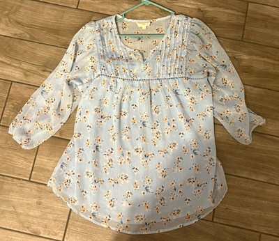Blu Pepper Blue Blouse Long Sleeve Silver Thread Womens 1X