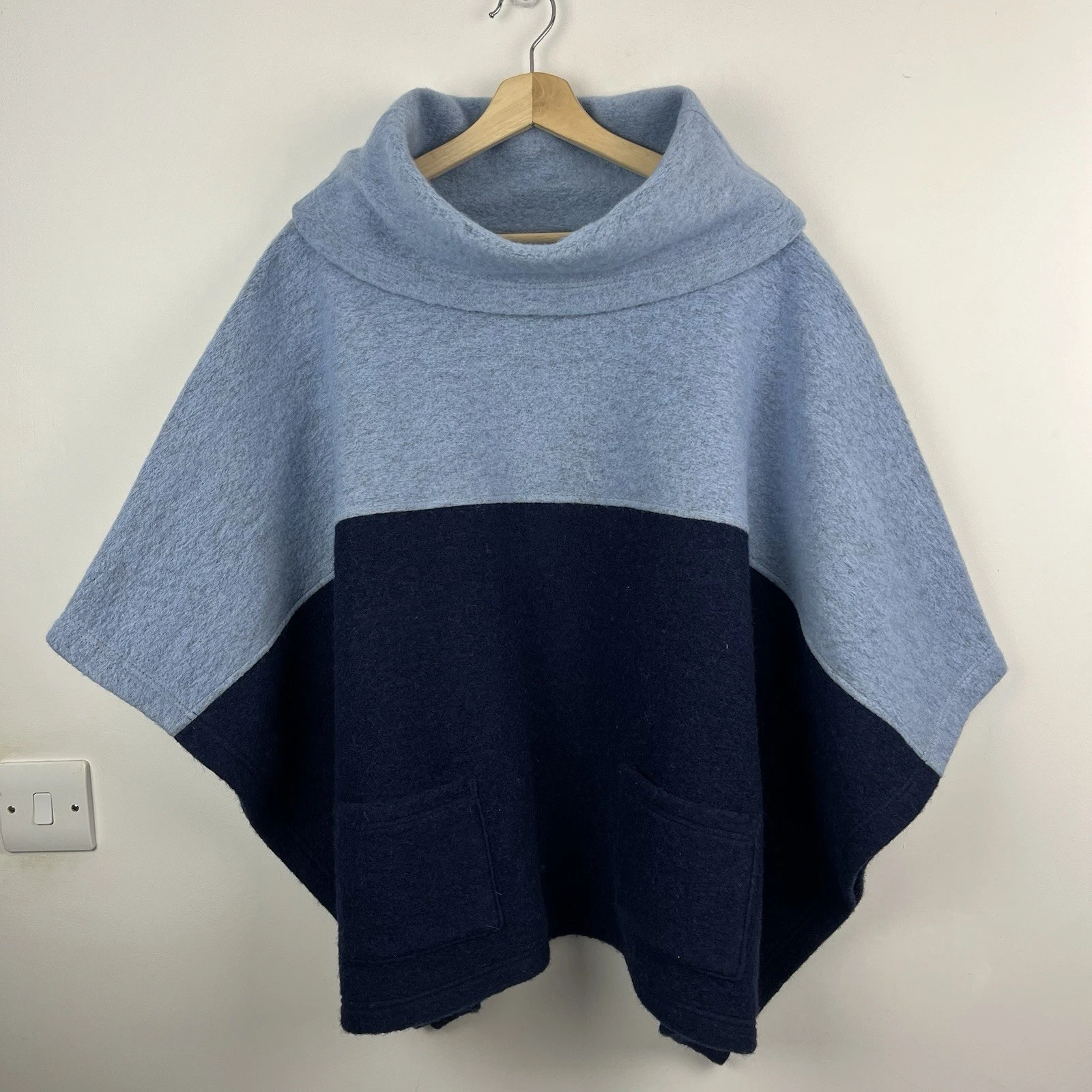 Sheep by the Sea Shawl Poncho Womens One Size Blue Roll Neck Wool Knit Ireland
