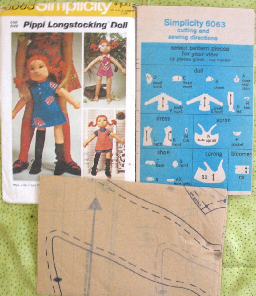 Simplicity #6063 sew pattern PIPPI LONGSTOCKING Rag Doll & Wardrobe one size - Image 2 of 4