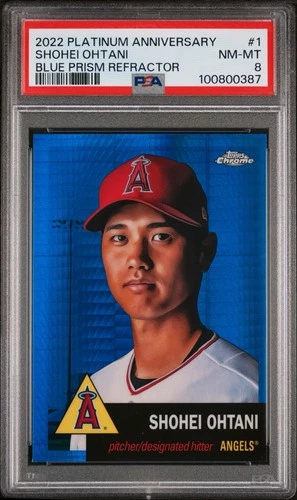 2022 Topps Chrome Platinum Anniversary Shohei Ohtani BLUE PRISM REFRACTOR PSA 8