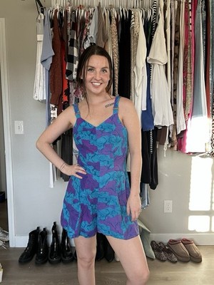 Basic Editions Y2K Abstract Romper Blue Purple 2000s Summer Festival M L