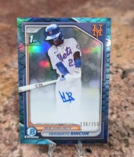 2024 Bowman Chrome Heriberto Rincon 1st Blue Reptilian Refractor Auto /150 Mets