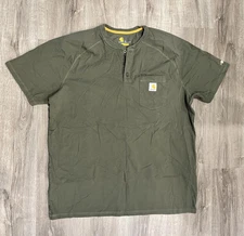 Carhartt Force Henley Shirt Tee Mens XL Green Short Sleeve Pocket Relaxed Fit