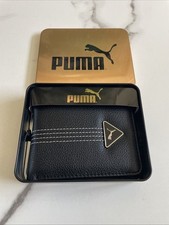 New Puma Sport Designer Mens Street Style Logo Bi Fold Wallet Faux Leather Black