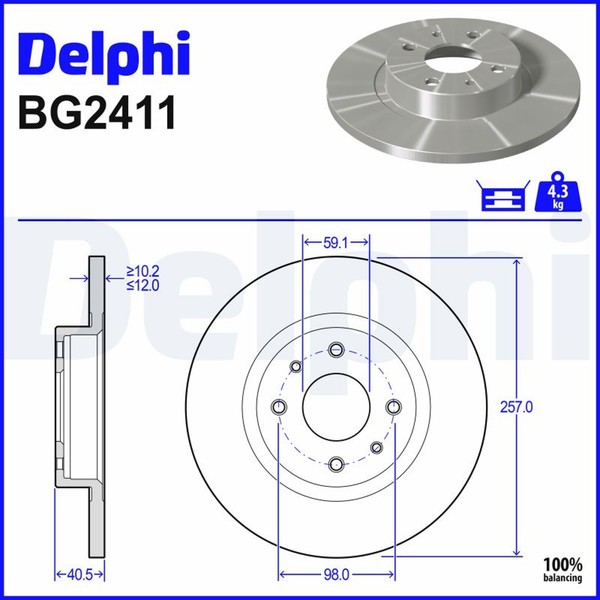 2X Bremsscheibe Delphi BG2411 FüR Marea Tempra 500 Brava Dedra Fiat 146 Delta 1-image