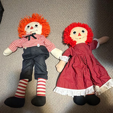 Raggedy Ann Andy Lot of 2 Cloth Rag Dolls Red Yarn Hair, Removable Clothes