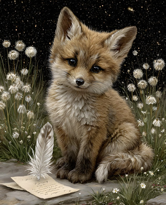 8x10 Fox Sitting on Rock Art Print - 363381883