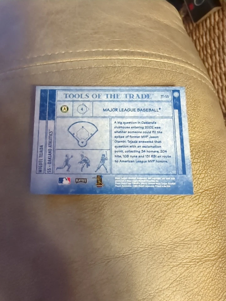 2003 Playoff Absolute Memorabilia Tools of the Trade Miguel Tejada #TT-55 - Image 2 of 2