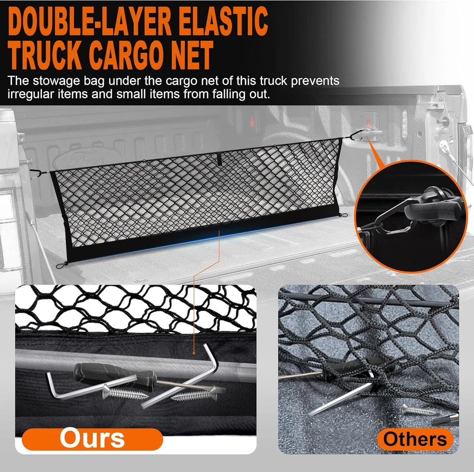 Red de carga de malla de maletero estilo sobre de caja de auto camión negra para Toyota Tundra negra Foto 4 de 4