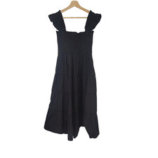 Quince Women Maternity 100% Organic Cotton Poplin Smocked Midi Dress Black XS