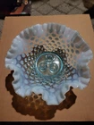 FENTON 8 inch BLUE OPALESCENT EPERGNE BOWL HOBNAIL VINTAGE MISSING HORNS