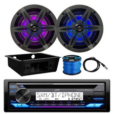 Marine Receiver, 2x 6.5" LED Speakers, Grilles, Antenna, Wire, Dash Install Kit