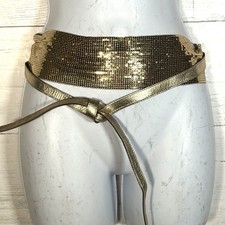 Vintage Gold Metal Mesh Chainmail 3 Leather Tie Wrap Belt Womens S/M