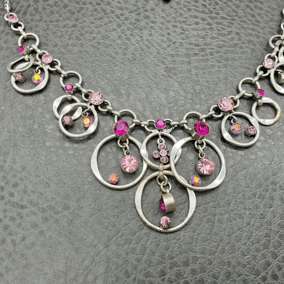 Collar Lia Sophia Tono Plata Rosa Cristal Multi Círculo Ajustable Foto 3 de 4