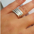 Minimalist Sterling 925 Silver Square Ring Set of 4 - Unique Geometric  All Size