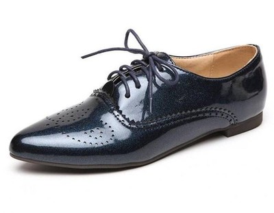 Women's Ladies Pointed Toe Flats Lace up Low Top Carved Casual Work dress Shoes