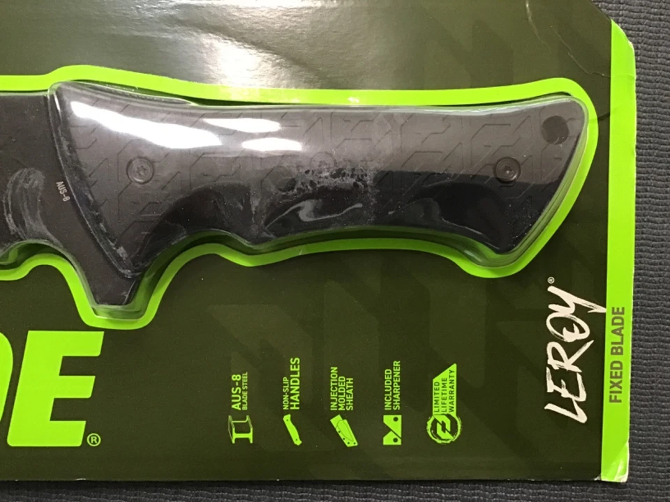 Schrade LeROY Fixed Knife 10.37" AUS-8 Steel Full Blade Black TPR Handle - Image 2 of 4