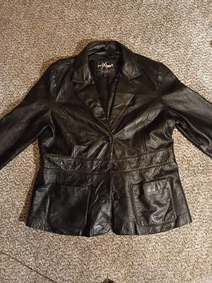 Wilsons Leather Maxima Jacket Women Size XtraLarge Black Leather Button Vintage 