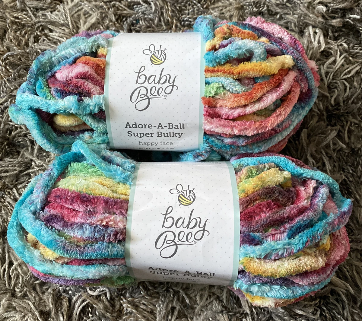 Baby Bee Adore A Ball Super Bulky Yarn 2 Skeins Happy Face 3.5 oz 38 Yd