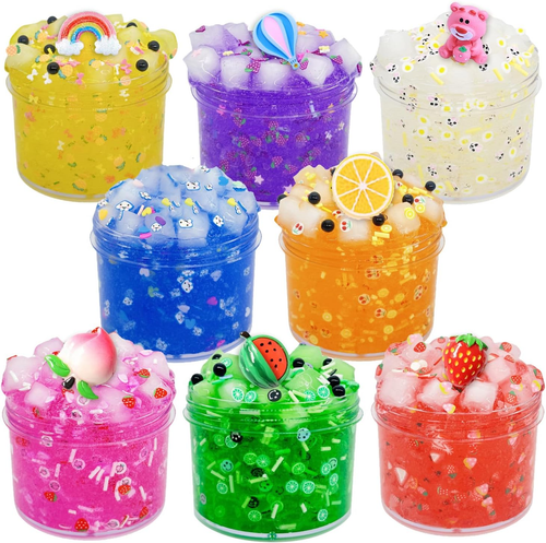 Jelly Cube Clear Slime Kit 8 Pack for Kids, Crunchy Slime, Stress Relief Toy, Pa - 第 1/12 張圖片