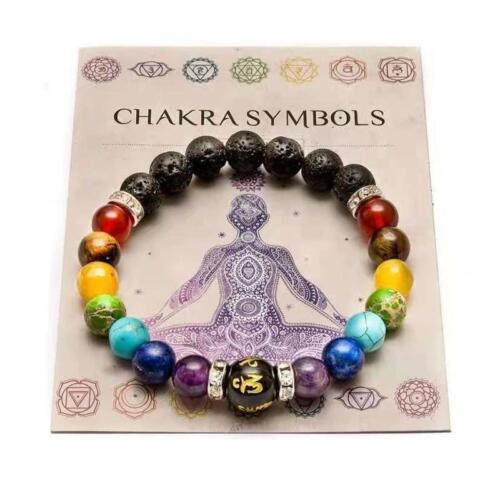 Bracelet 7 chakras pour homme femme cristal naturel guérison de l'anxiété yoga - Photo 1/13